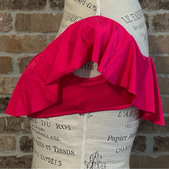Trina Turk hot pink ruffle off the shoulder bandeau bikini top size 4 - Picture 3 of 10